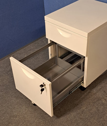 White Metal 2 Drawer Mobile Office Pedestal – Lockable (Used)