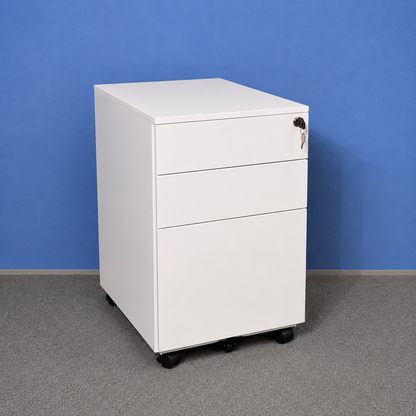 White Metal 3 Drawer Mobile Office Pedestal – Lockable (Used)
