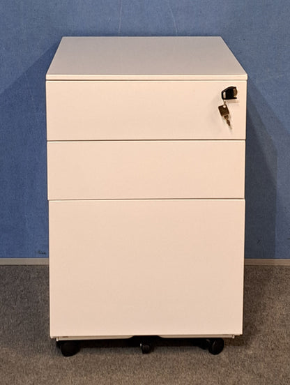 White Metal 3 Drawer Mobile Office Pedestal – Lockable (Used)