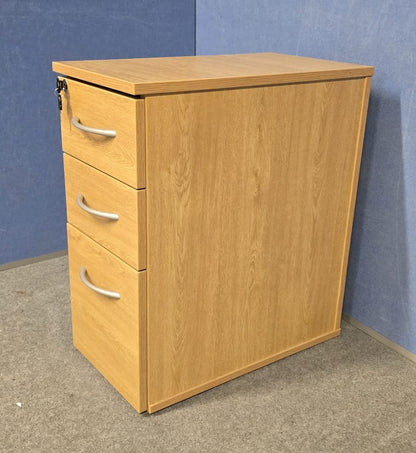 Oak 3 Drawer Mobile Office Pedestal - Lockable (Used)
