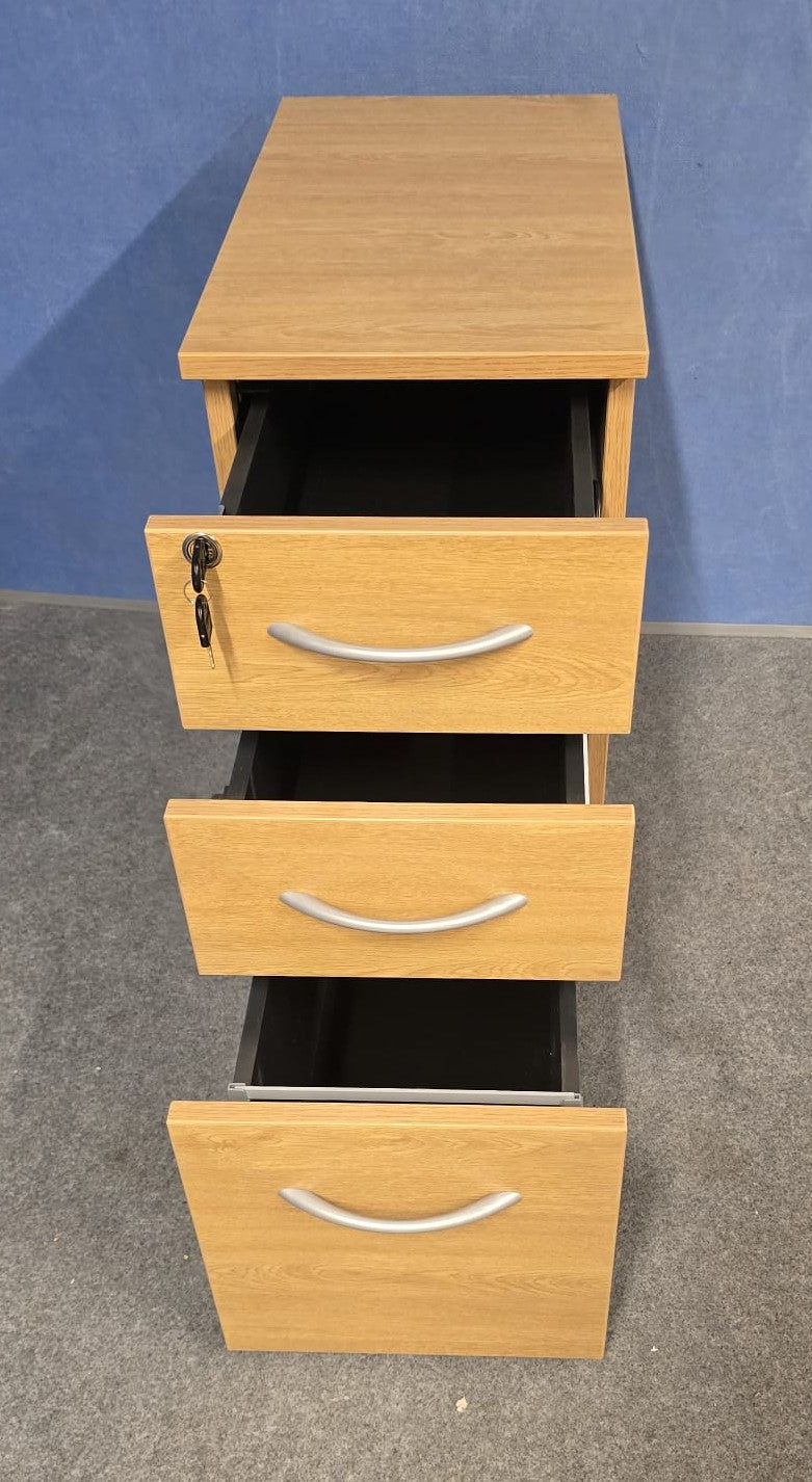 Oak 3 Drawer Mobile Office Pedestal - Lockable (Used)