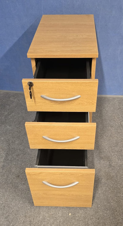 Oak 3 Drawer Mobile Office Pedestal - Lockable (Used)