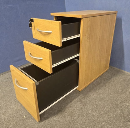 Oak 3 Drawer Mobile Office Pedestal - Lockable (Used)
