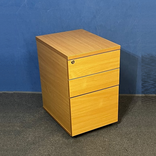 Beech 3 Drawer Mobile Office Pedestal - Lockable (Used)