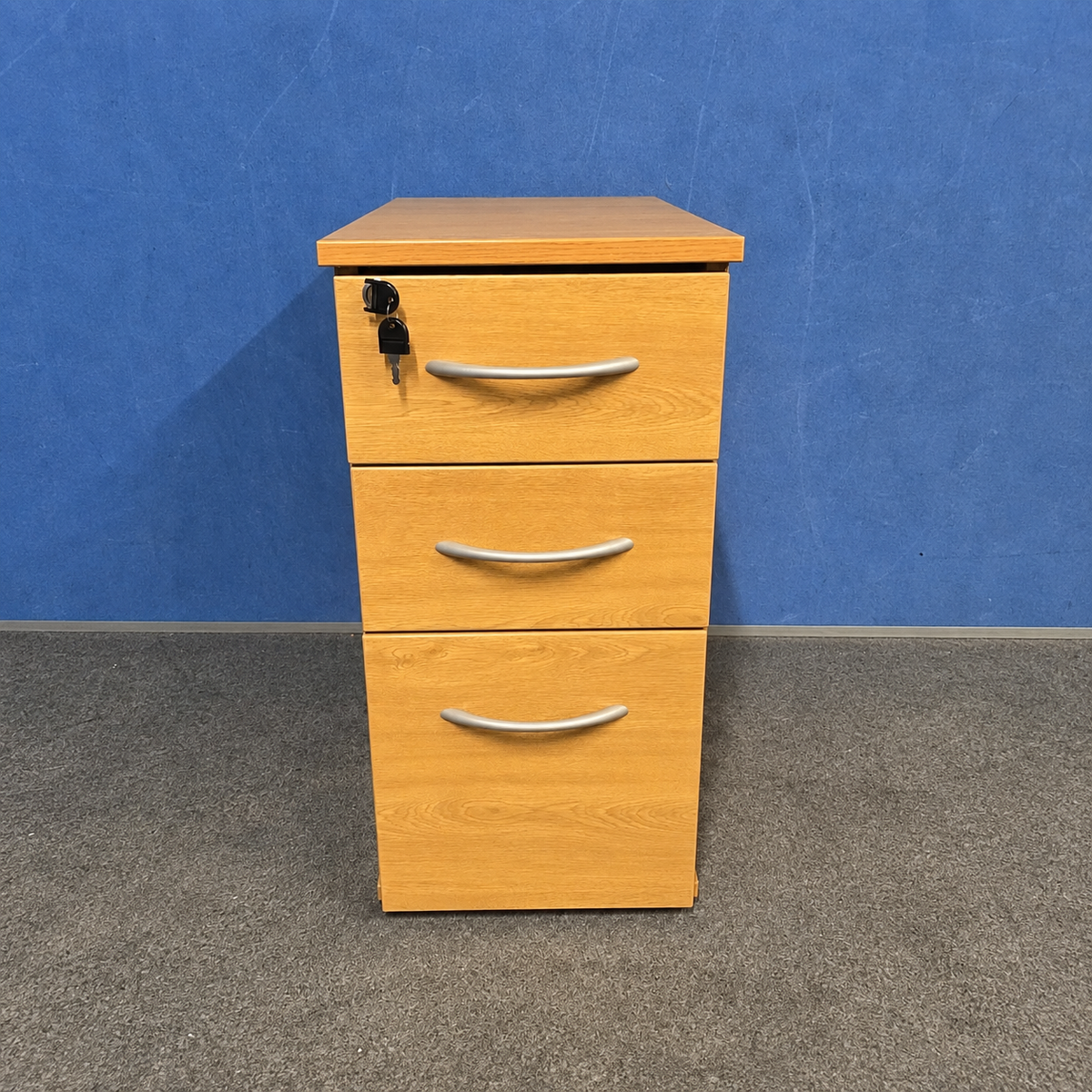 Oak 3 Drawer Mobile Office Pedestal - Lockable (Used)