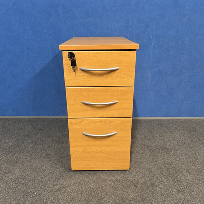 Oak 3 Drawer Mobile Office Pedestal - Lockable (Used)
