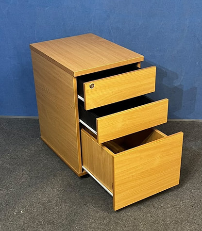 Beech 3 Drawer Mobile Office Pedestal - Lockable (Used)