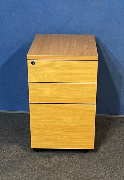Beech 3 Drawer Mobile Office Pedestal - Lockable (Used)