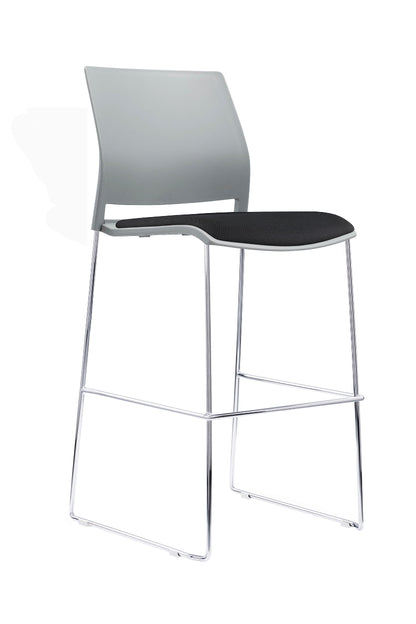 Modern bar stool with a black seat and gray backrest on a white background