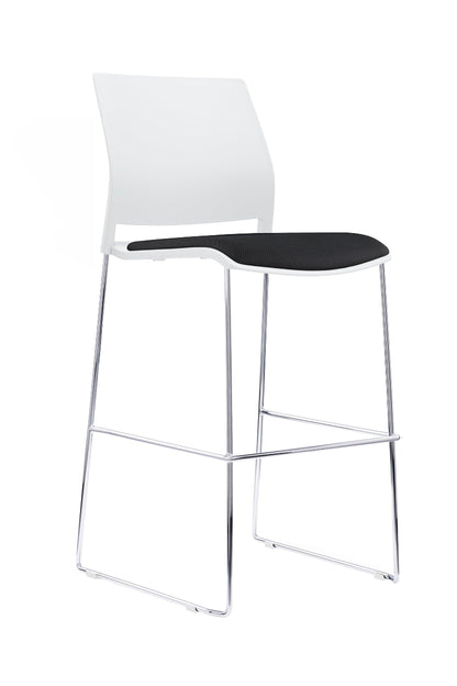 Bar stool with white backrest and black seat on a white background