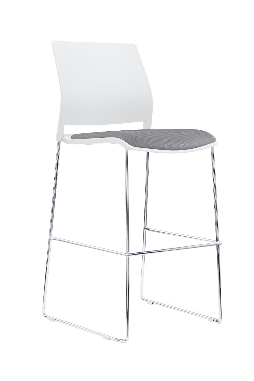 White bar stool with a gray seat on a white background
