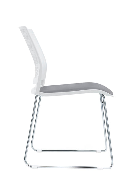 Value Verse Multipurpose Stacking Chair with White Shell & Grey Fabric Seat Pad