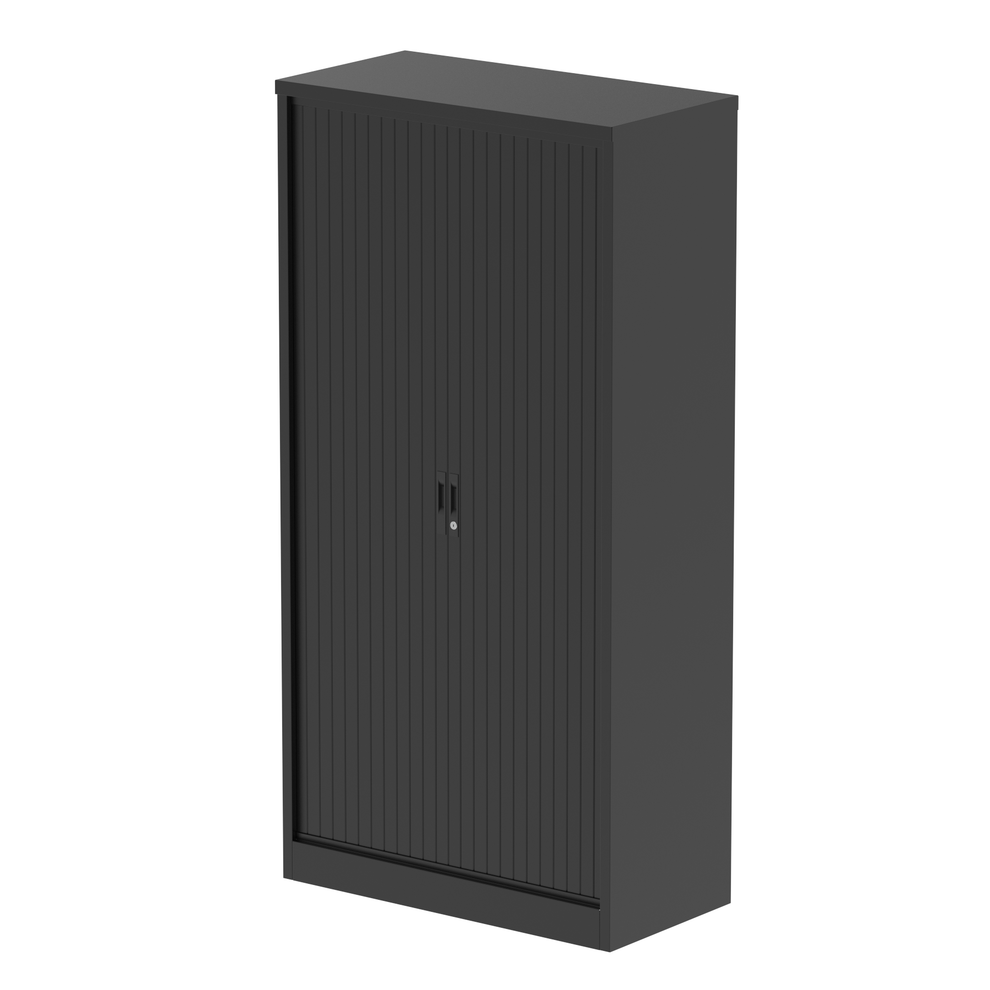 Metal tambour cupboard with four shelves on a white background