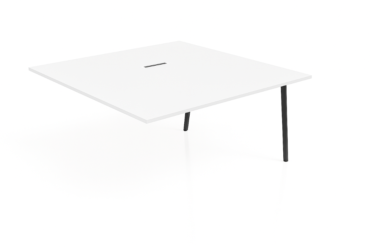 White table with black legs on a white background
