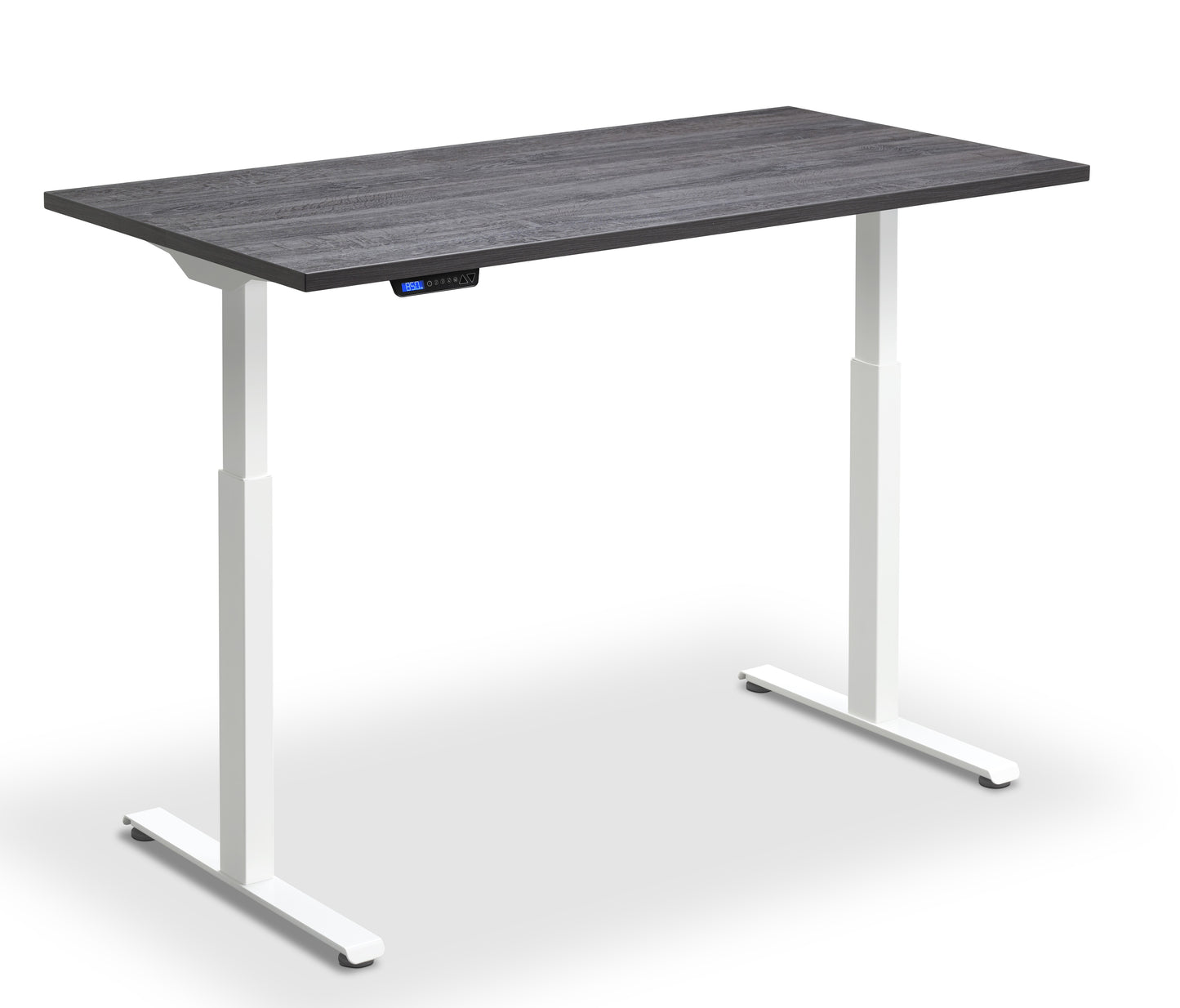 Rusa Dual Motor 1600x800mm Height Adjustable Desk Anthracite Sherman Oak Top with White Frame