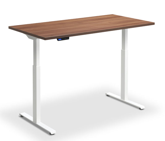 Rusa Dual Motor 1200x800mm Height Adjustable Desk Natural Dijon Walnut Top White Frame