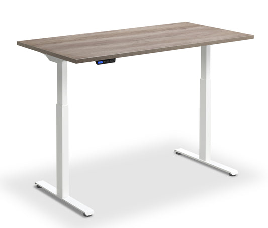 Rusa Dual Motor 1200x800mm Height Adjustable Desk Grey Nebraska Oak Top with White Frame