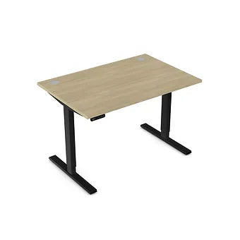 Zoom 1200mm Height Adjustable Electric Desk Oak Top with Portal Finish & Black Metal Legs