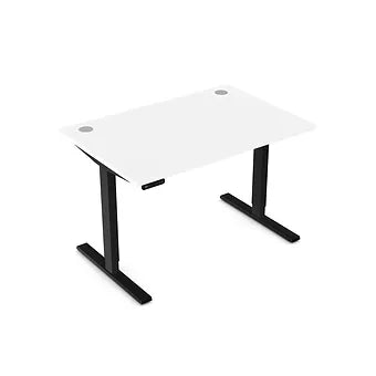 Zoom 1200mm Height Adjustable Electric Desk White Top with Portal Finish Black Metal Legs