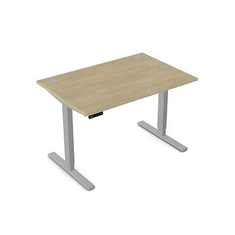 Zoom 1200mm Height Adjustable Electric Desk Oak Top with Portal Finish & Silver Metal Legs