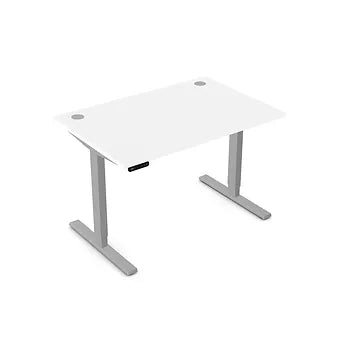 Zoom 1200mm Height Adjustable Electric Desk White Top with Portal Finish & Silver Metal Legs