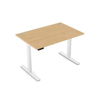 Zoom 1200mm Height Adjustable Electric Desk Beech Top with Portal Finish & White Metal Legs