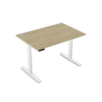 Zoom 1200mm Height Adjustable Electric Desk Oak Top with Portal Finish & White Metal Legs