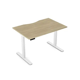 Zoom 1200mm Height Adjustable Electric Desk Oak Top with Scallop Finish & White Metal Legs