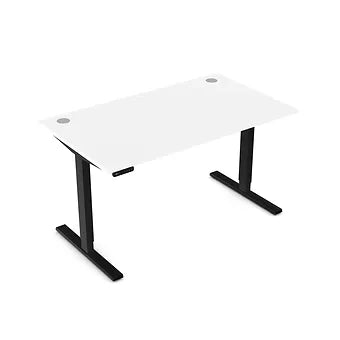 Zoom 1400mm Height Adjustable Electric Desk White Top with Portal Finish & Black Metal Legs