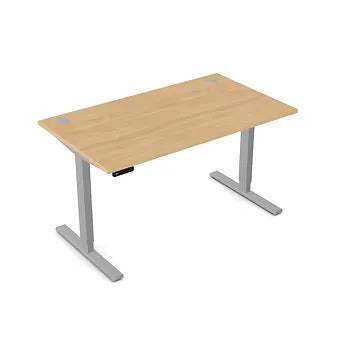 Zoom 1400mm Height Adjustable Electric Desk Beech Top with Portal Finish & Silver Metal Legs