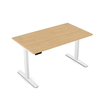 Zoom 1400mm Height Adjustable Electric Desk Beech Top with Portal Finish & White Metal Legs