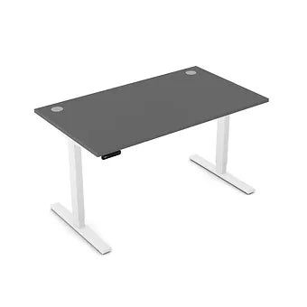 Zoom 1400mm Height Adjustable Electric Desk Graphite Top with Portal Finish & White Metal Legs