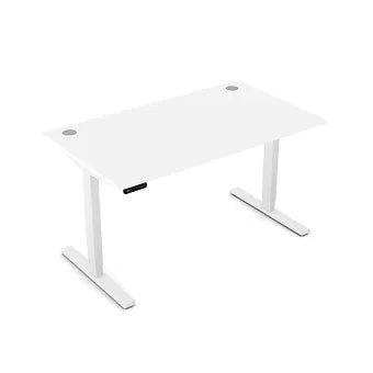 Zoom 1400mm Height Adjustable Electric Desk White Top with Portal Finish & White Metal Legs