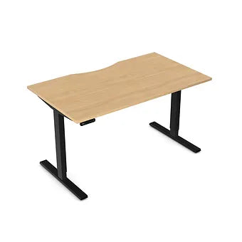 Zoom 1400mm Height Adjustable Electric Desk Beech Top with Scallop Finish & Black Metal Legs