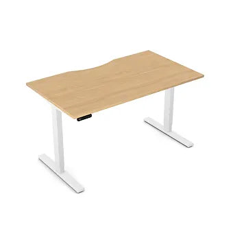 Zoom 1400mm Height Adjustable Electric Desk Beech Top with Scallop Finish & White Metal Legs