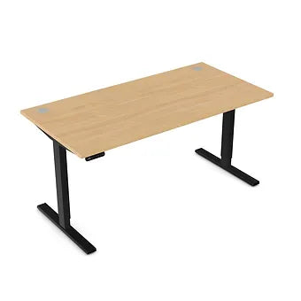 Zoom 1600mm Height Adjustable Electric Desk Beech Top with Portal Finish & Black Metal Legs