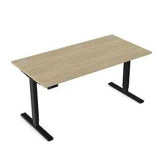 Zoom 1600mm Height Adjustable Electric Desk Oak Top with Portal Finish & Black Metal Legs