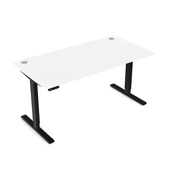 Zoom 1600mm Height Adjustable Electric Desk White Top with Portal Finish & Black Metal Legs