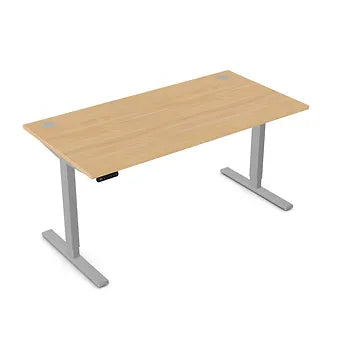 Zoom 1600mm Height Adjustable Electric Desk Beech Top with Portal Finish & Silver Metal Legs