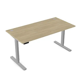 Zoom 1600mm Height Adjustable Electric Desk Oak Top with Portal Finish & Silver Metal Legs