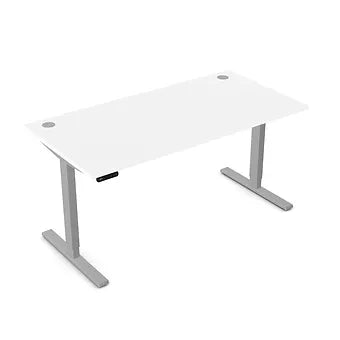 Zoom 1600mm Height Adjustable Electric Desk White Top with Portal Finish & Silver Metal Legs