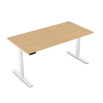 Zoom 1600mm Height Adjustable Electric Desk Beech Top with Portal Finish & White Metal Legs