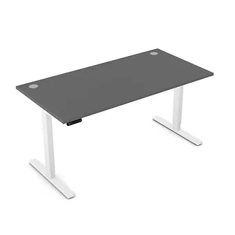 Zoom 1600mm Height Adjustable Electric Desk Graphite Top with Portal Finish & White Metal Legs