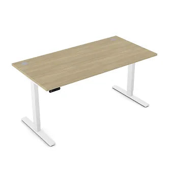 Zoom 1600mm Height Adjustable Electric Desk Oak Top with Portal Finish & White Metal Legs