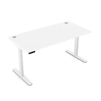 Zoom 1600mm Height Adjustable Electric Desk White Top with Portal Finish & White Metal Legs