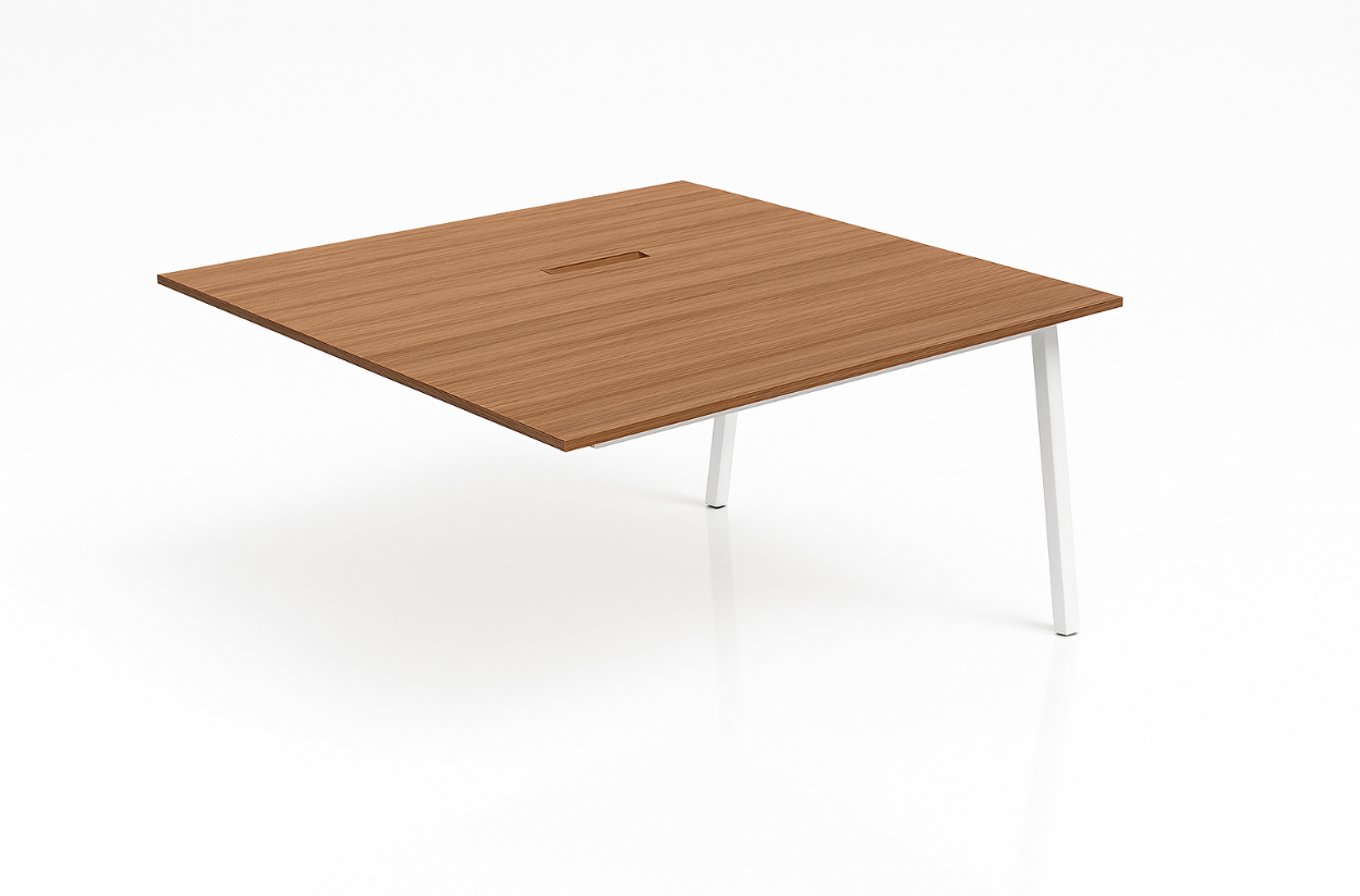 Wooden table with white legs on a white background