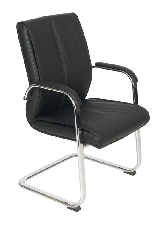 High Back Chrome Cantilver Meeting Armchair Faux Leather Black
