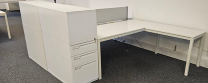 1800mm Back to Back Desk with Returns Unit & Mobile Pedestal White (used)