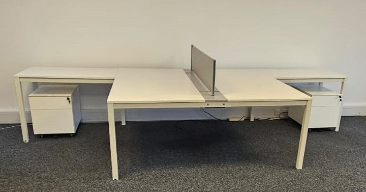 1800mm Back to Back Desk with Returns Unit & Mobile Pedestal White (used)