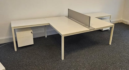 1800mm Back to Back Desk with Returns Unit & Mobile Pedestal White (used)